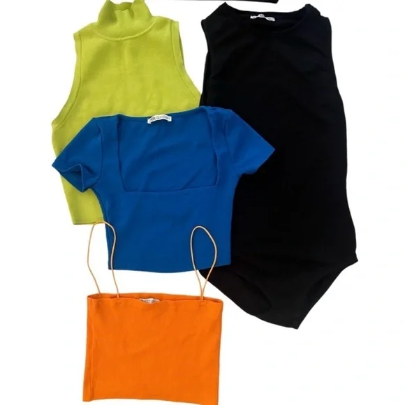 Zara Bundle Summer Essentials Tops Crop, Cami, Tank Bodysuit, Mock Neck, Size S - Picture 4 of 10